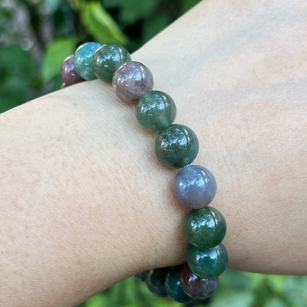 10mm stretchable rainbow color moss agate bracelet - Picture 6 of 9